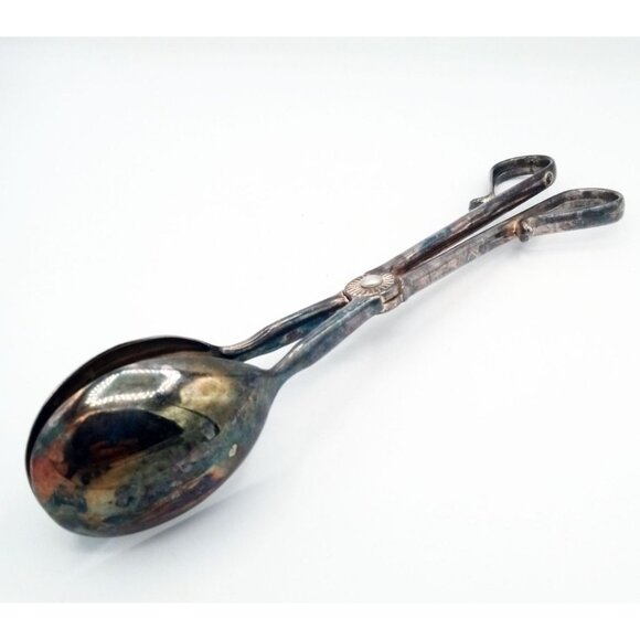 Salad Serving Tongs Silver Plated Metal Vintage 10 In Unbranded Kitchen Utensils - Picture 3 of 16